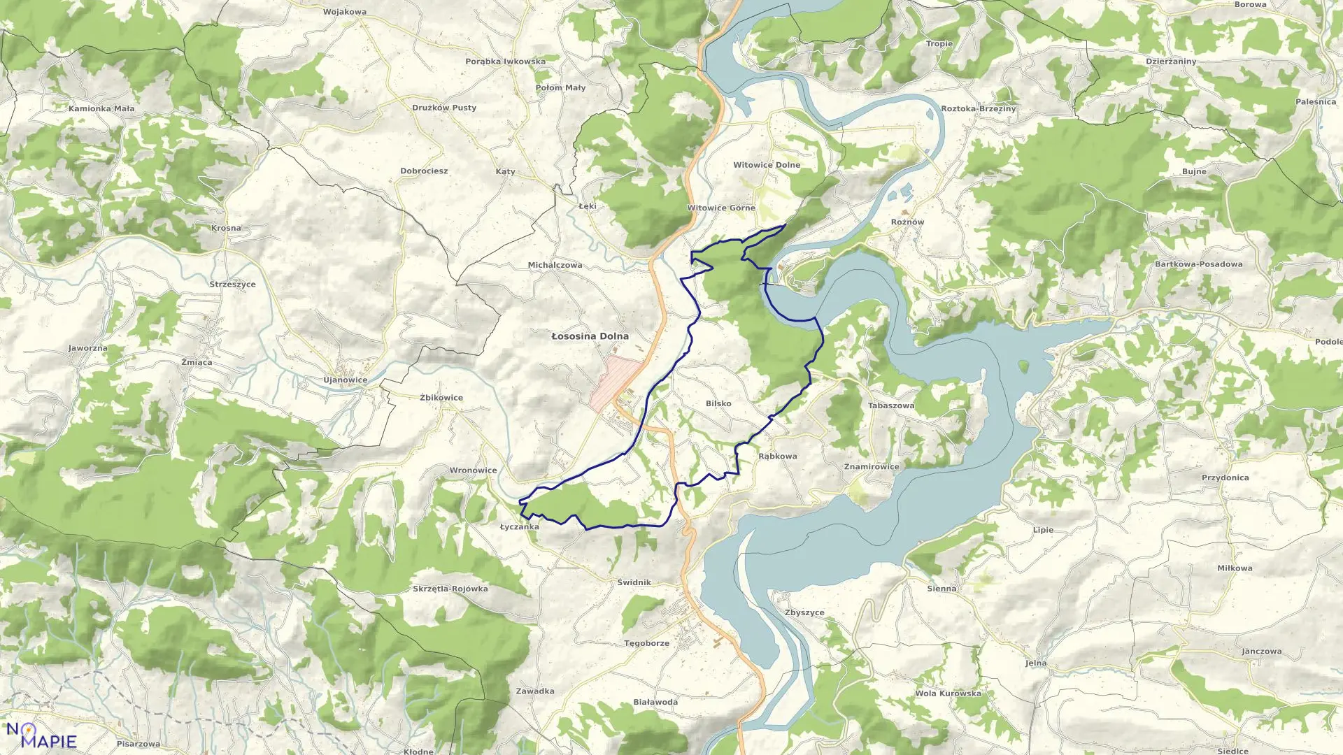 Mapa obrębu Bilsko w gminie Łososina Dolna