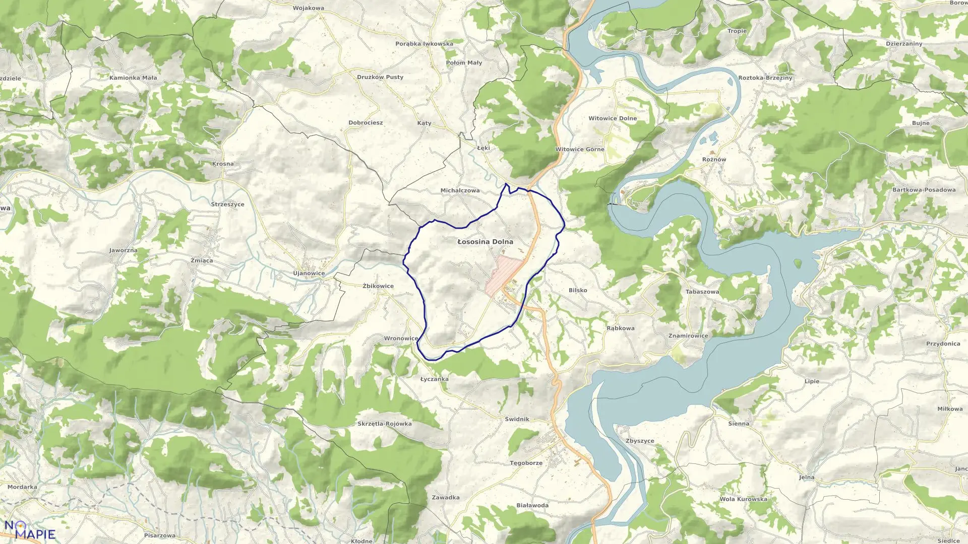 Mapa obrębu Łososina Dolna w gminie Łososina Dolna