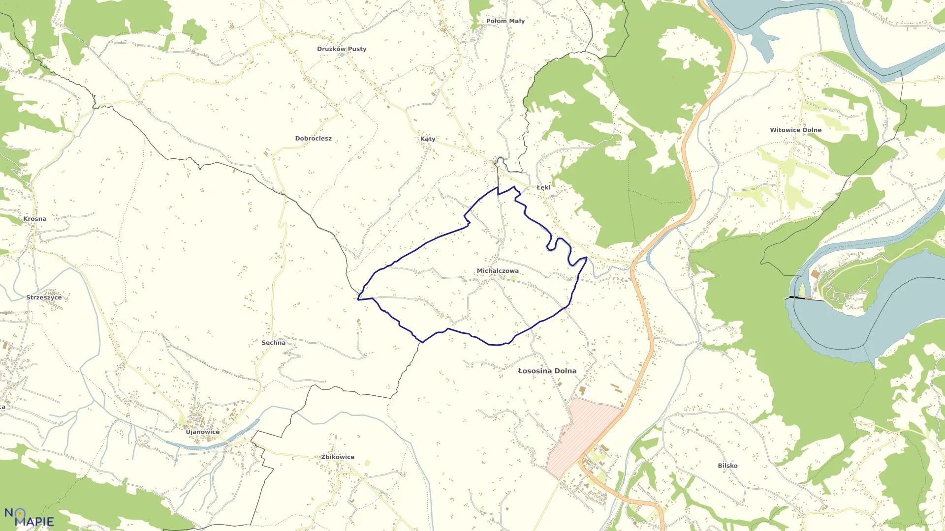 Mapa obrębu Michalczowa w gminie Łososina Dolna