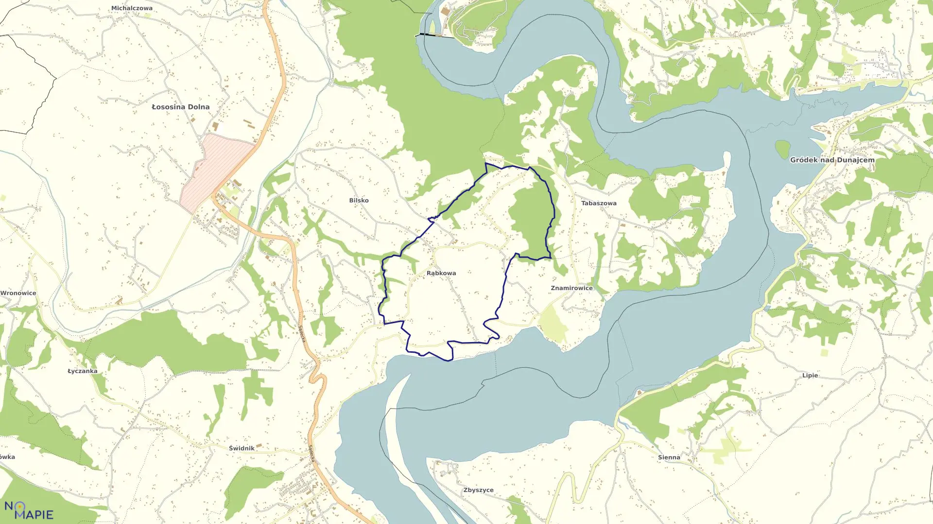 Mapa obrębu Rąbkowa w gminie Łososina Dolna