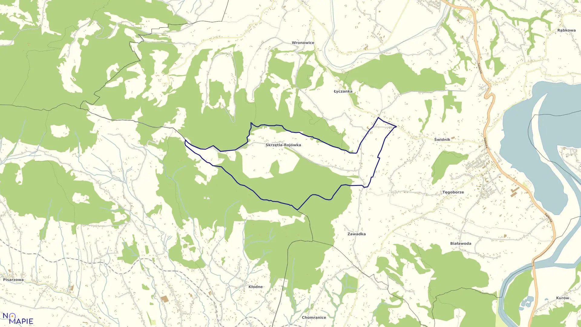 Mapa obrębu Skrzętla-Rojówka w gminie Łososina Dolna