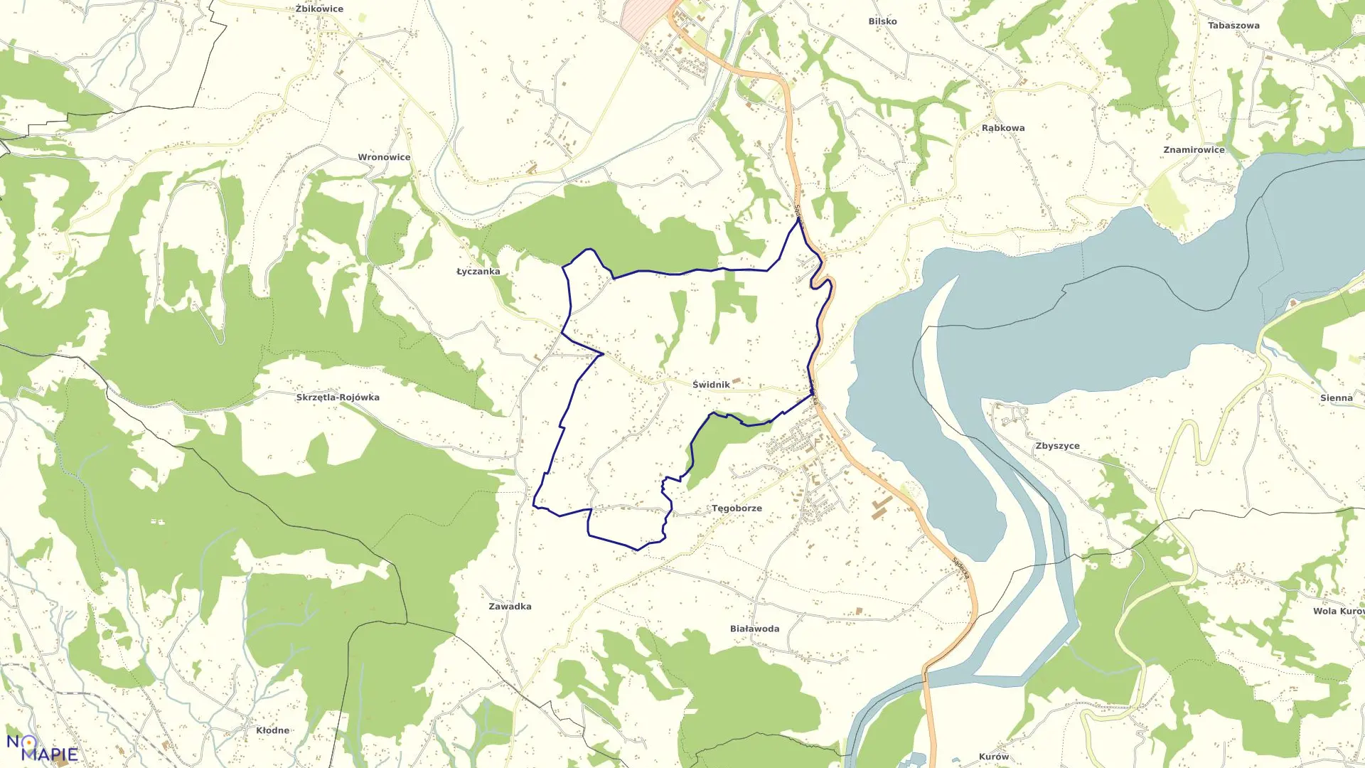 Mapa obrębu Świdnik w gminie Łososina Dolna