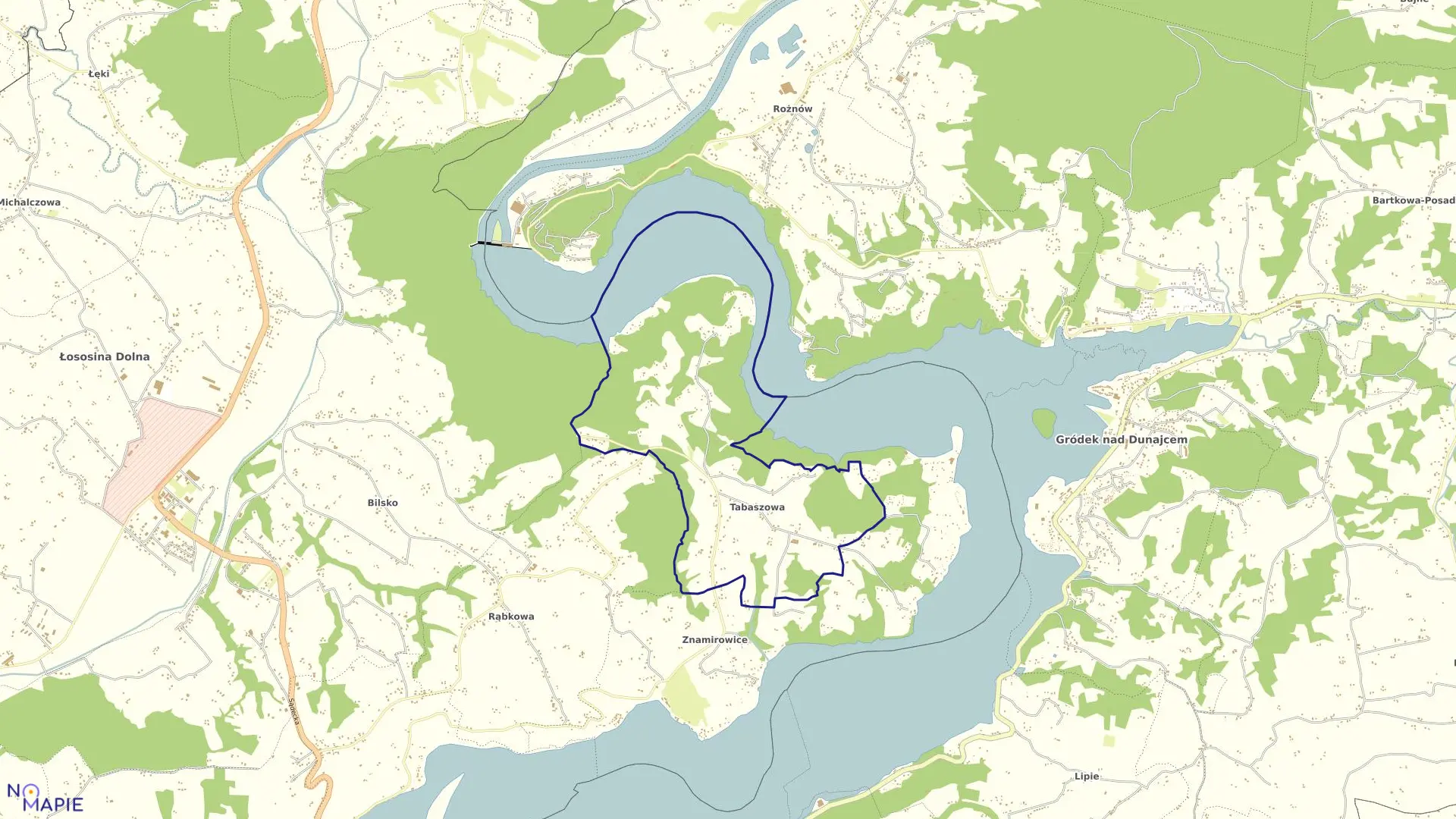 Mapa obrębu Tabaszowa w gminie Łososina Dolna