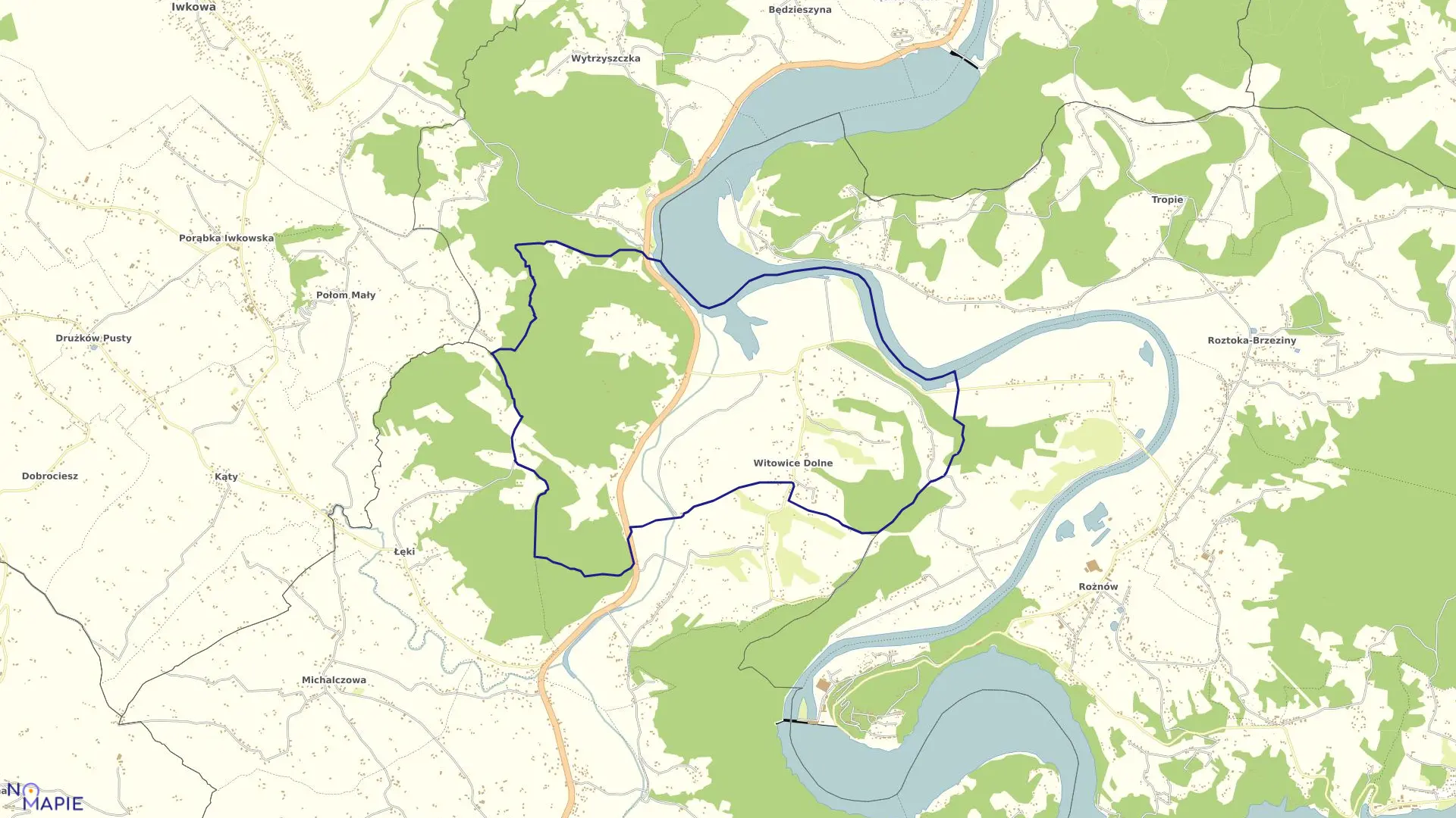 Mapa obrębu Witowice Dolne w gminie Łososina Dolna