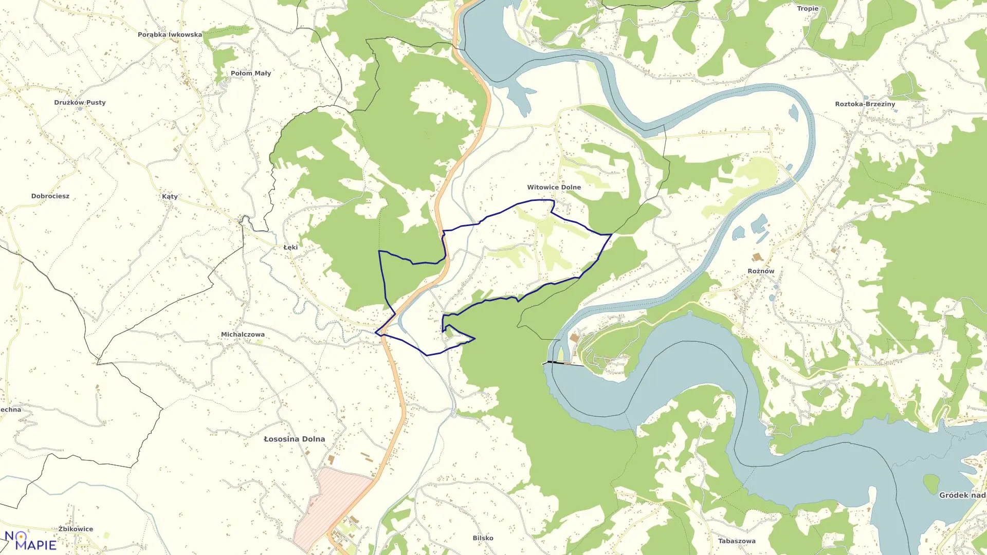 Mapa obrębu Witowice Górne w gminie Łososina Dolna