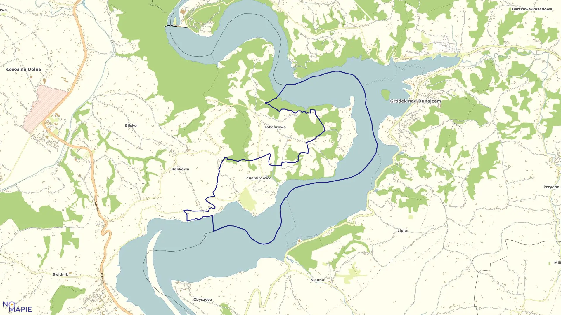 Mapa obrębu Znamirowice w gminie Łososina Dolna